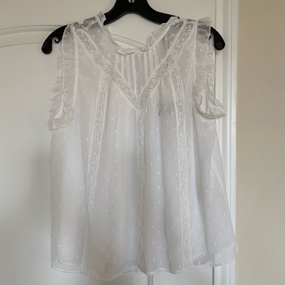 Zara Swiss dot chiffon lace blouse Xs in white